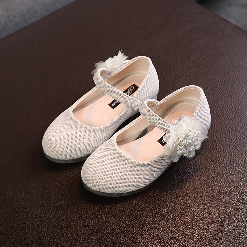 

Korean Style Girls Pearl Flower Leather Shoes – Children s Princess Shoes with Low Heel, Dance Footwear 30