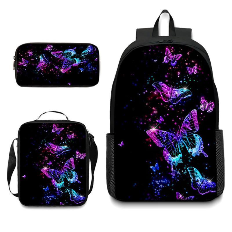 Set Zaino Scolastico con Fantasia Farfalle in Tessuto Oxford Leggero per Studenti Elementari