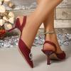 Female Shoes on Sale 2025 Summer Closed Toe Bow Tie Women's Sandals Pointed Toe Thin Heel Slip on Plus Size Dress Sandal