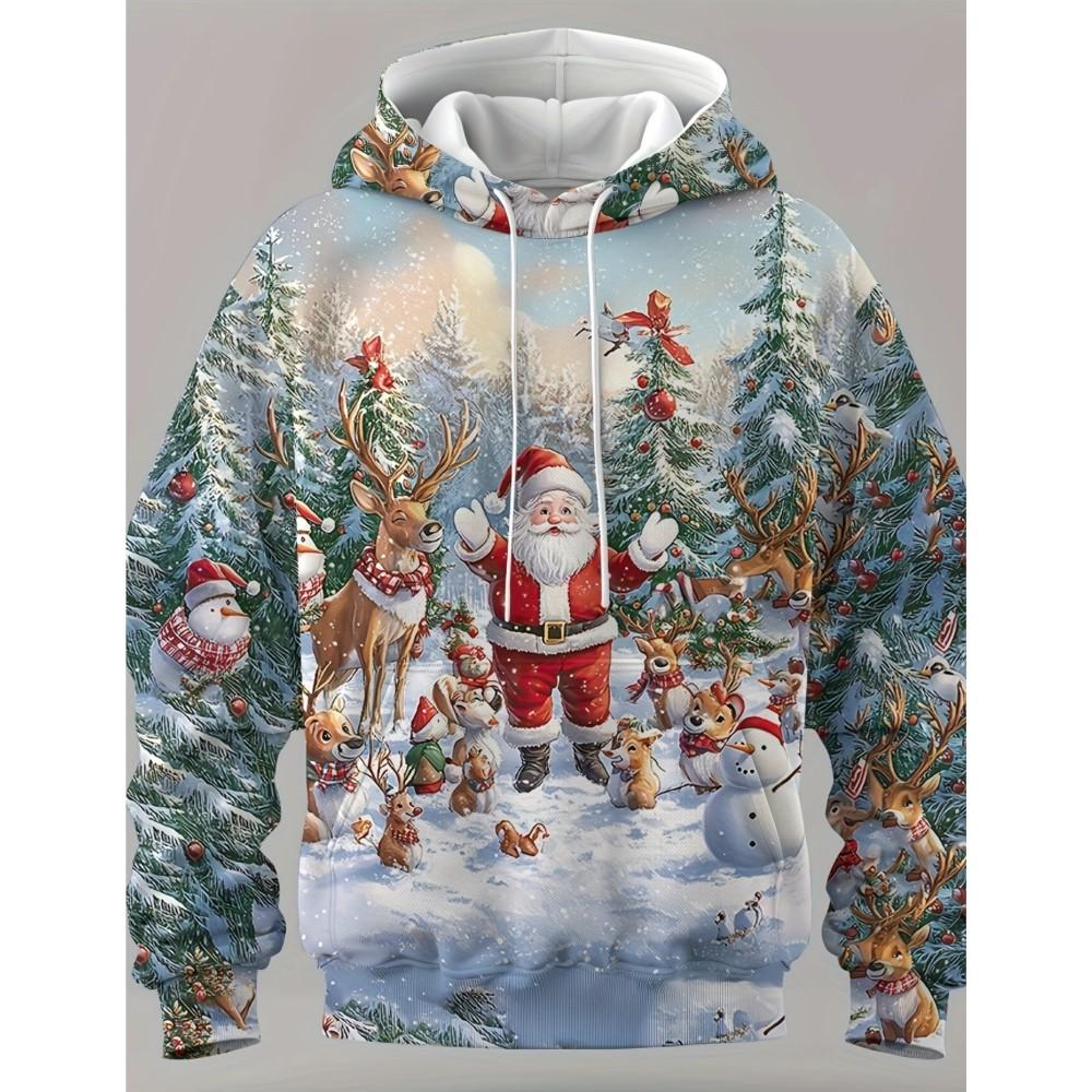 Fashion Men's Hooded Hoodies 3D Prints Christmas Theme Sweatshirt Drawstring Sportwear Long Sleeve Tops Casual Men's Clothing
