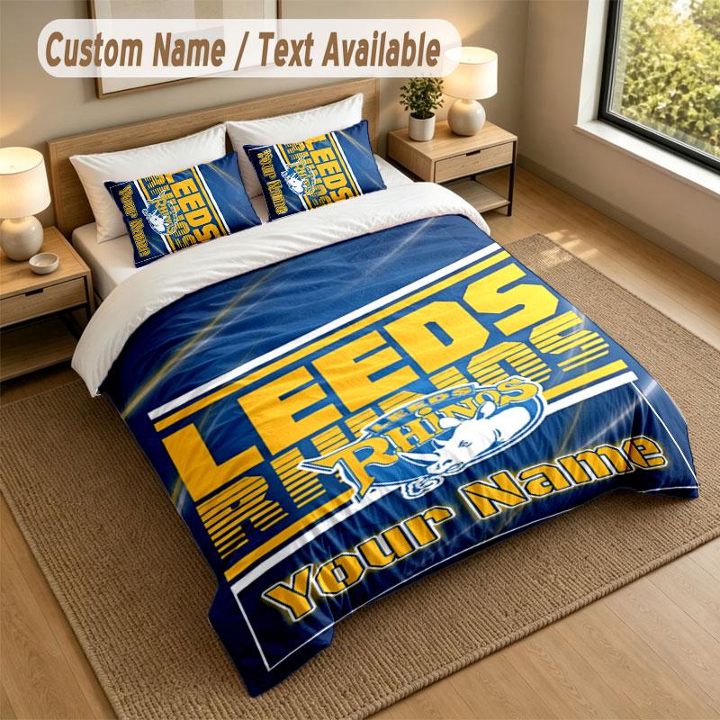 Bedding Set 1 Duvet Cover 2 Pillowcases Leeds Rhinos Print Soft Bed Linen Bedroom Decor