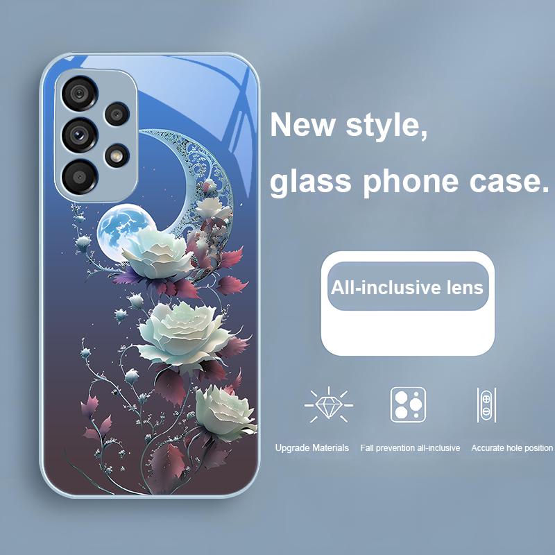 

Чехол для телефона из закаленного стекла Полная луна Роза Синий для Samsung Galaxy Note 8 9 S10 Plus S20 S21 FE S23 Ultra A70 72 73 50 51 52 53 Samsung S23 Plus