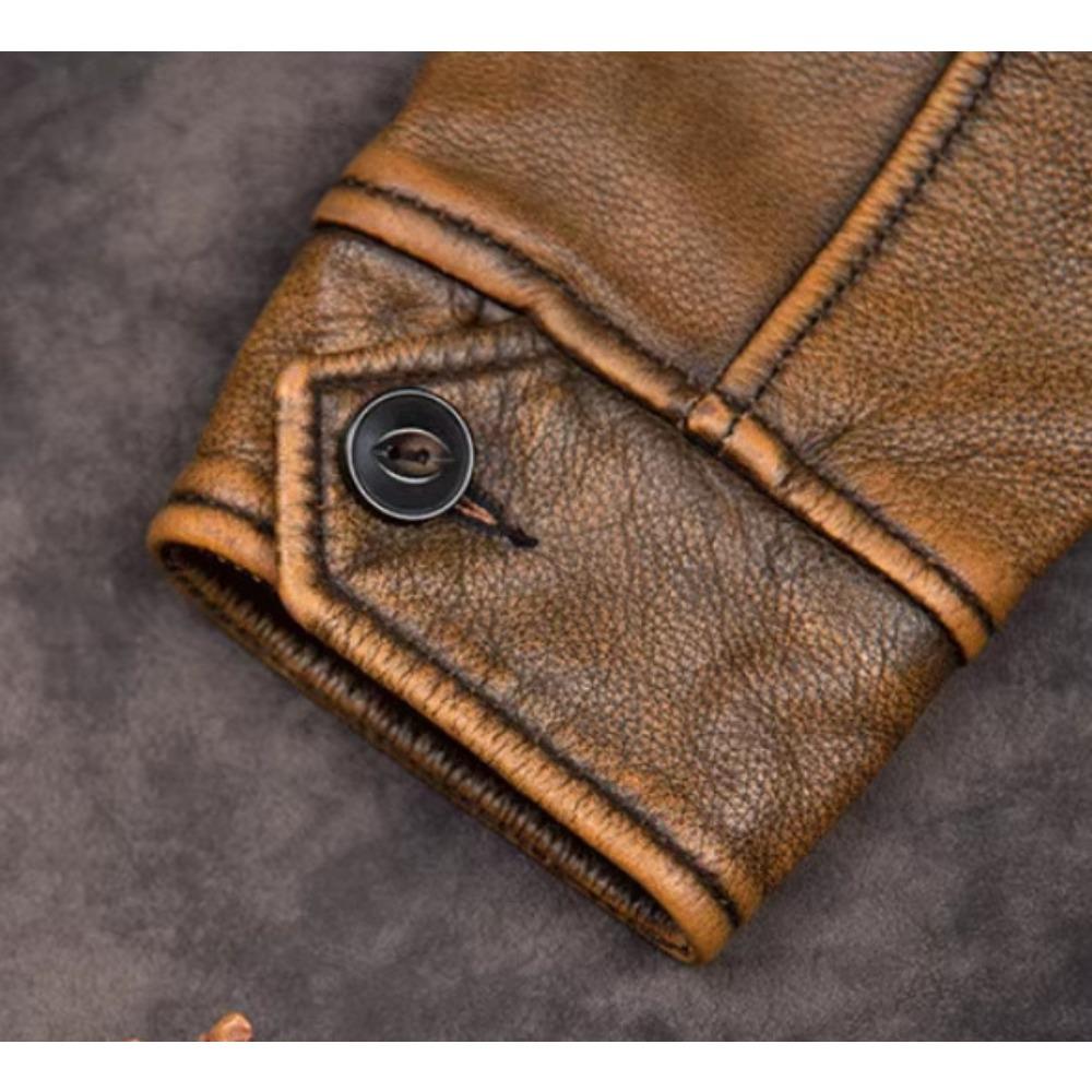 Chinese Size Vintage Men Leather Jacket Soft Genuine Cowhide Spring Autumn
