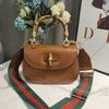 Nova bolsa mensageiro de alta qualidade bolsa de bambu simples retrô bolsa de sela de couro da moda bolsa de ombro larga bolsa de mão de ombro único
