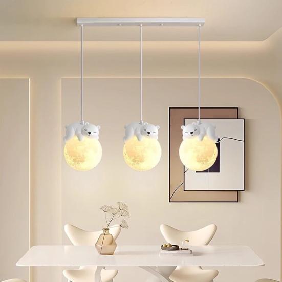 Panda Pendant Light 3D Moon Planet Hanging Lamp Bear Rabbit Chandelier with G9 LED