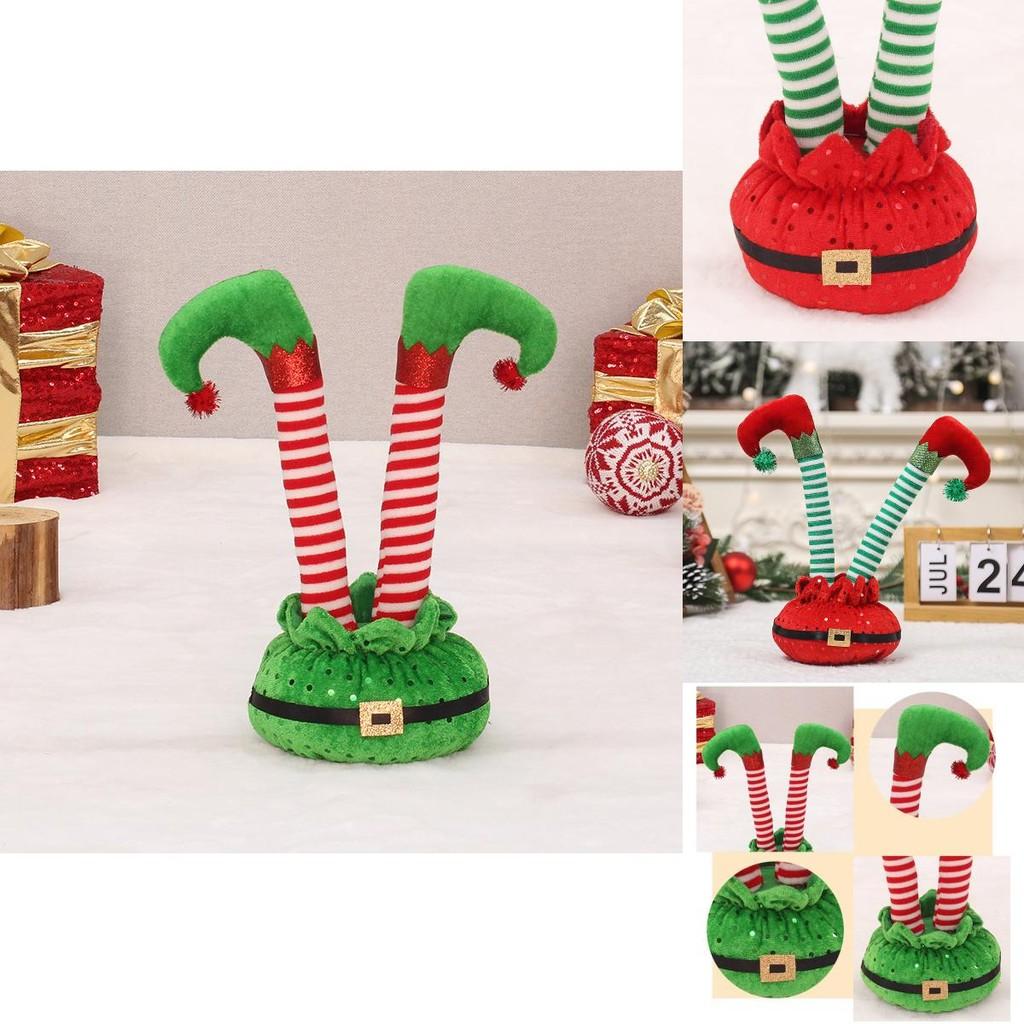 Charming Christmas Decoration Elf Feet Figurine In Red And White Striped Design