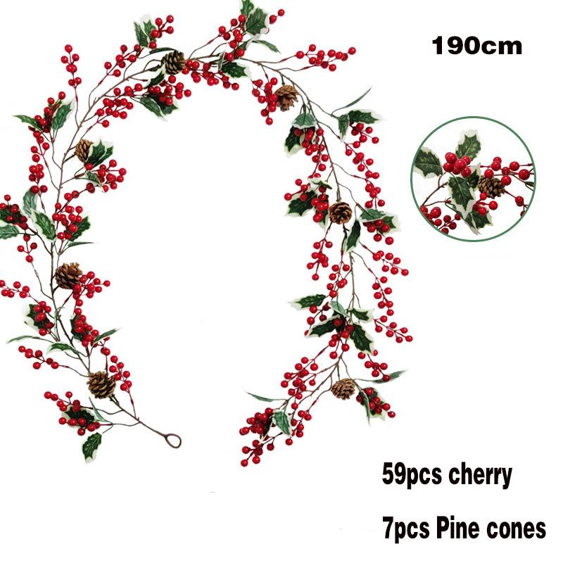 Christmas Red Berry String Artificial Burgundy Berry for Indoor Christmas Tree Decorations Crafts Wedding Xmas New Year Decor