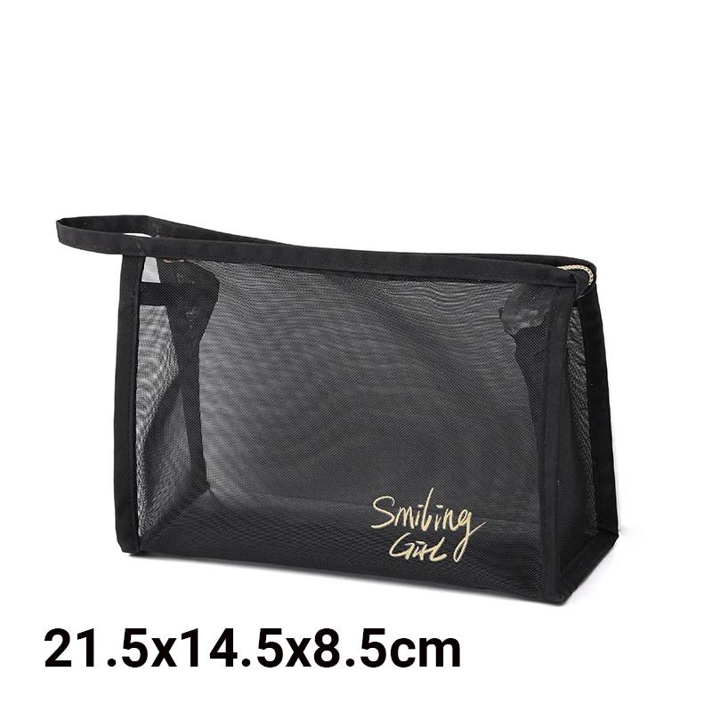 Large-Capacity Black Mesh Makeup Case Organizer Storage Pouch Casual Zipper Toiletry Wash Bags Make Up Women Travel Cosmetic Bag