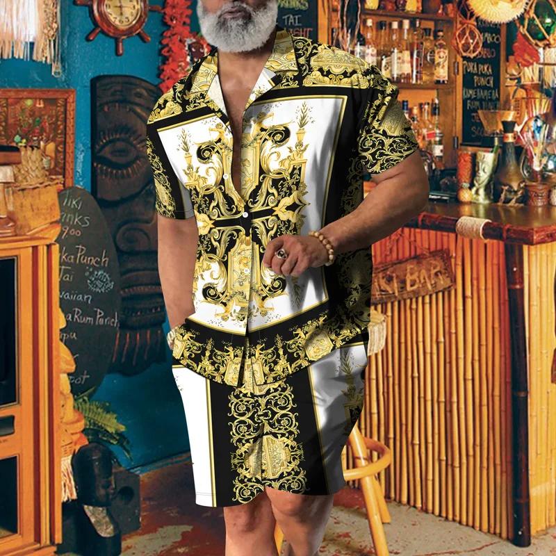 

Летняя мужская рубашка с короткими рукавами и высоким темпераментом, шорты, летняя новая дышащая рубашка, повседневный комплект с шортами на шнурке XL