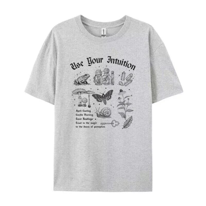 

Vintage Mystical Halloween TShirts Gothic Witch Graphic T Shirt Women Retro Spooky Season Tops Dark Academia Aesthetic Clothes S