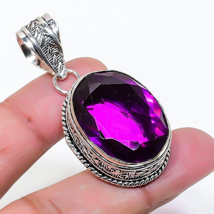 Natural Amethyst Gemstone 925 Sterling Silver Jewelry Pendant 1.97" AP-16050