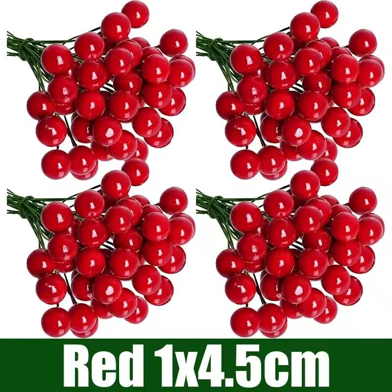 

Christmas Mini Artificial Berries Red Holly Berry Fake Cherry Stem for Xmas Tree Wreath Ornament DIY Crafts New Year Party Decor 50PCS красный