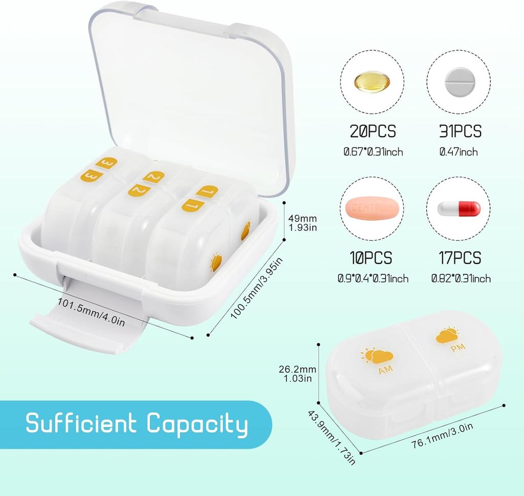 AM/PM Pill Organizer 2 Times a Day Travel Pill Box 3 Day Convenient to Carry Pill Box Case with Detachable Day Night Compartment