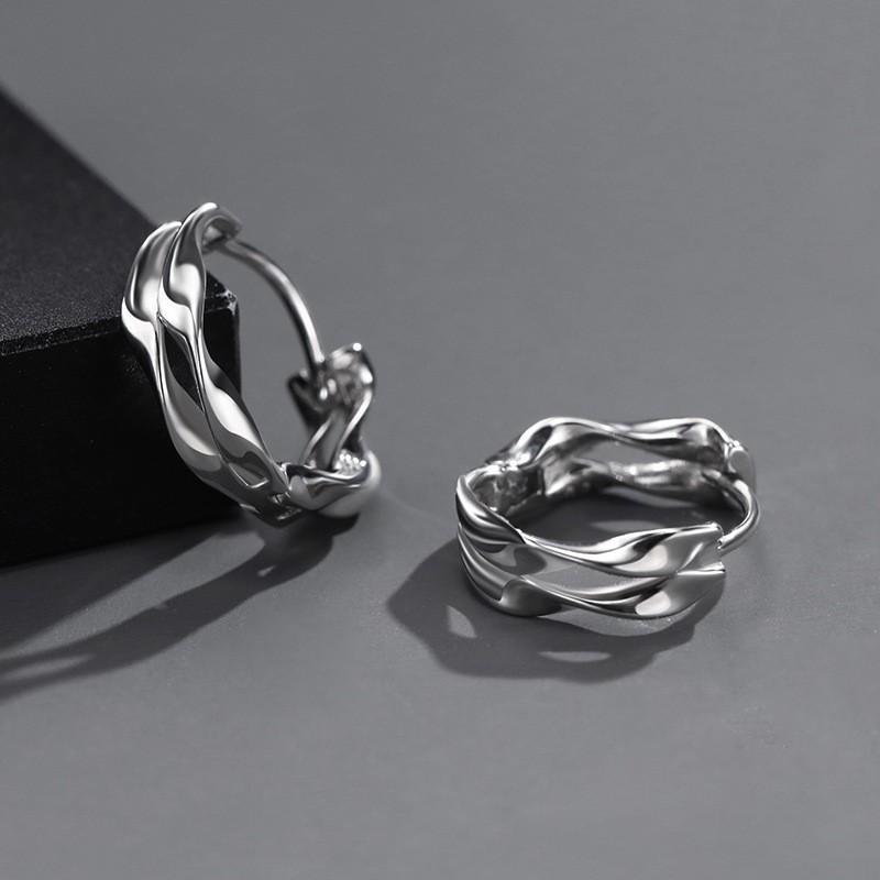 Silver Plated Men's Trendy Stud Earrings - Bad Boy Style Hoops Jewelry