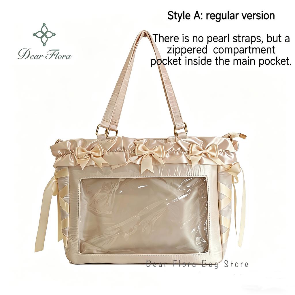 New Y2K Ribbon Bow Ita Crossbody Bag Sweet Girls Transparent Large Capacity Shoulder Bag DIY Display Handbag Lady Satin Tote Bag