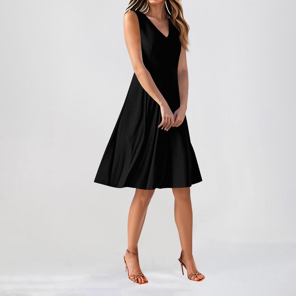 Chiffon Floral Sleeveless V-Neck Waist Dress