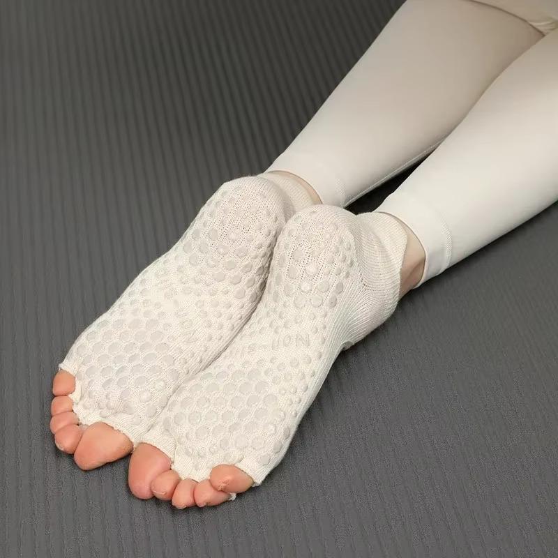 Silicone Non-slip Yoga Socks Women Backless Breathable Toeless Floor Pilates Socks Five-finger Indoor Workout Dance Sports Socks