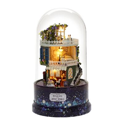 Creative DIY Dollhouse Dream House Miniature with Rotate Music Box Dust Cover LED Light