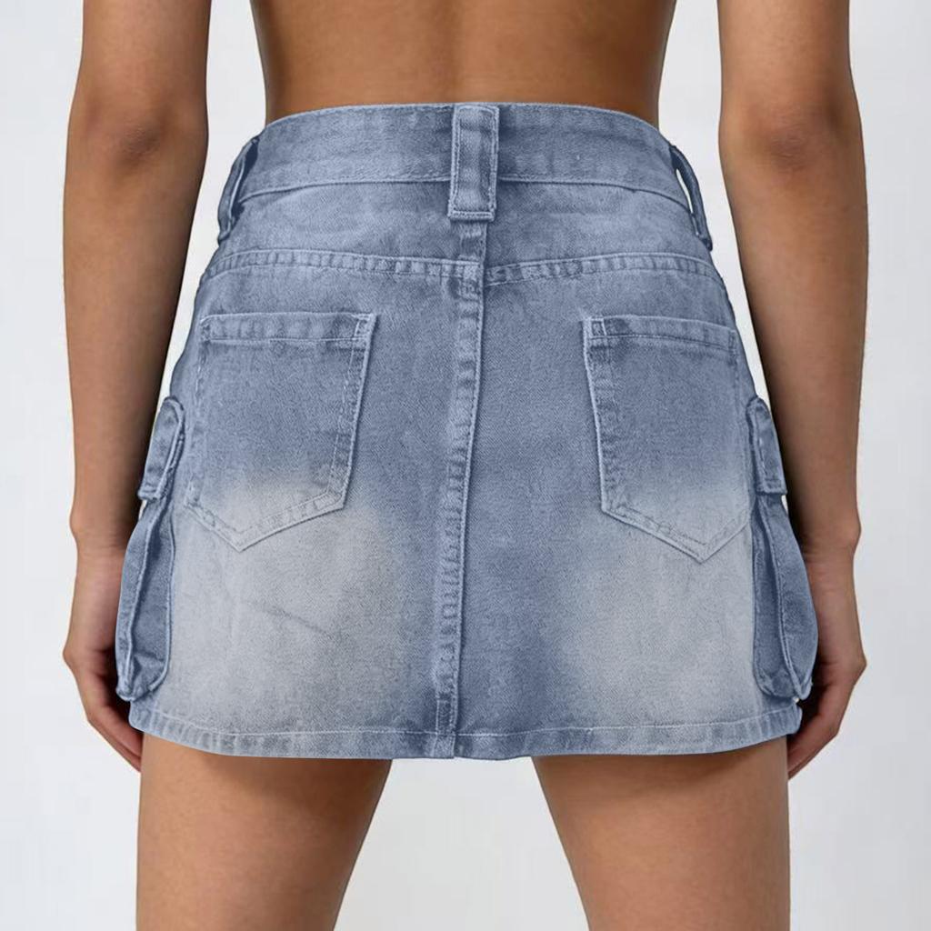Gonna da donna a vita alta, elasticizzata, in jeans, casual, slim fit, corta