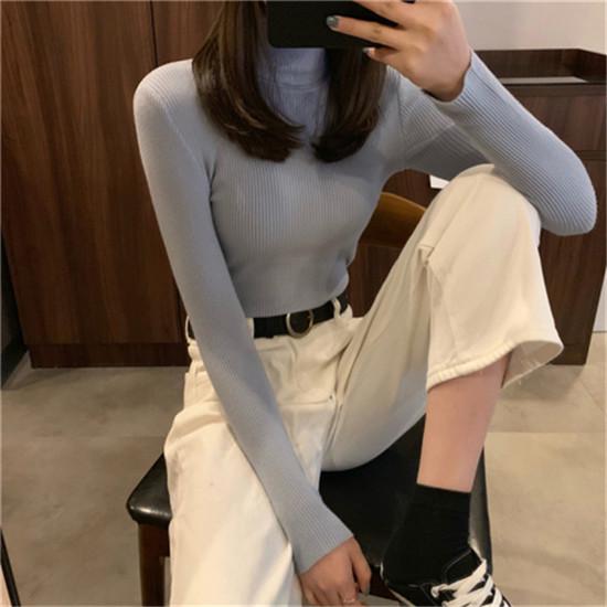 Casual Solid Basic Knitted Blouse Women Elegant Turtleneck Long Sleeve Tunic Auturm Bottoming Pullover Tops  new