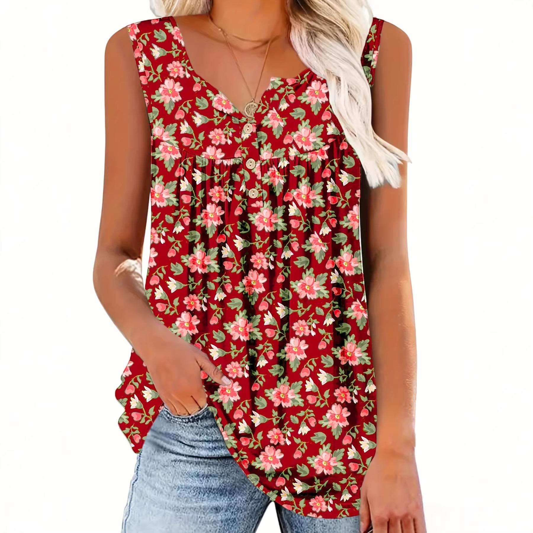 European and American cross-border Amazon s new summer women s large-size vest, small floral knitted sleeveless vest 1XL красный