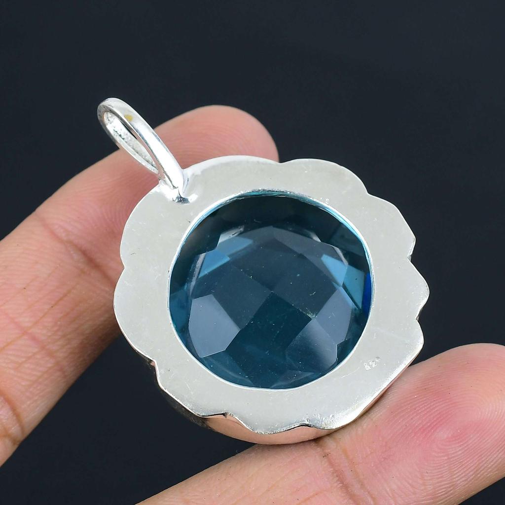 Blue Topaz Gemstone Pendant Solid 925 Sterling Silver Pendant Jewelry Gift For Unisex