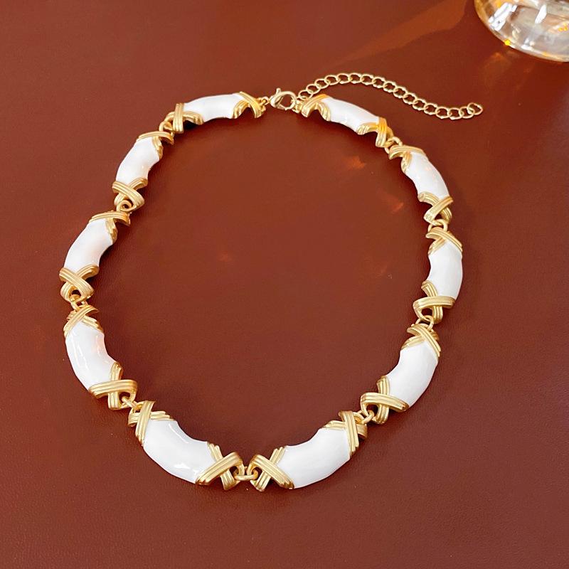 Pre-owned Vintage Retro Diamond-Encrusted Round Necklace & Clavicle Chain Set