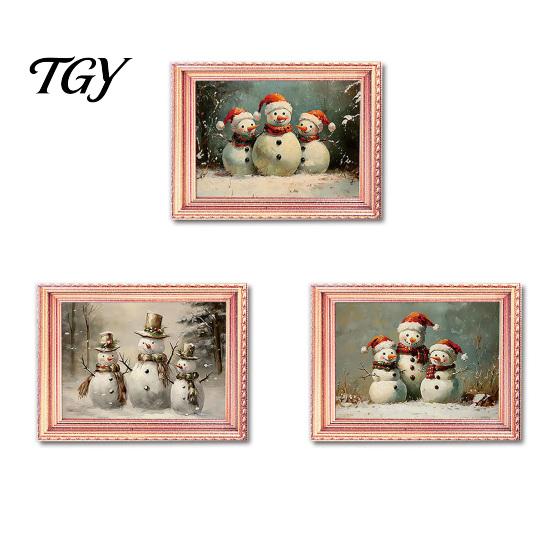 Christmas Refrigerator Magnets 3Pcs Light-up Frame Magnet, Vintage Wooden Picture Frames with Lights Fridge Glowing Magnetic Holder for Cabinet Locker