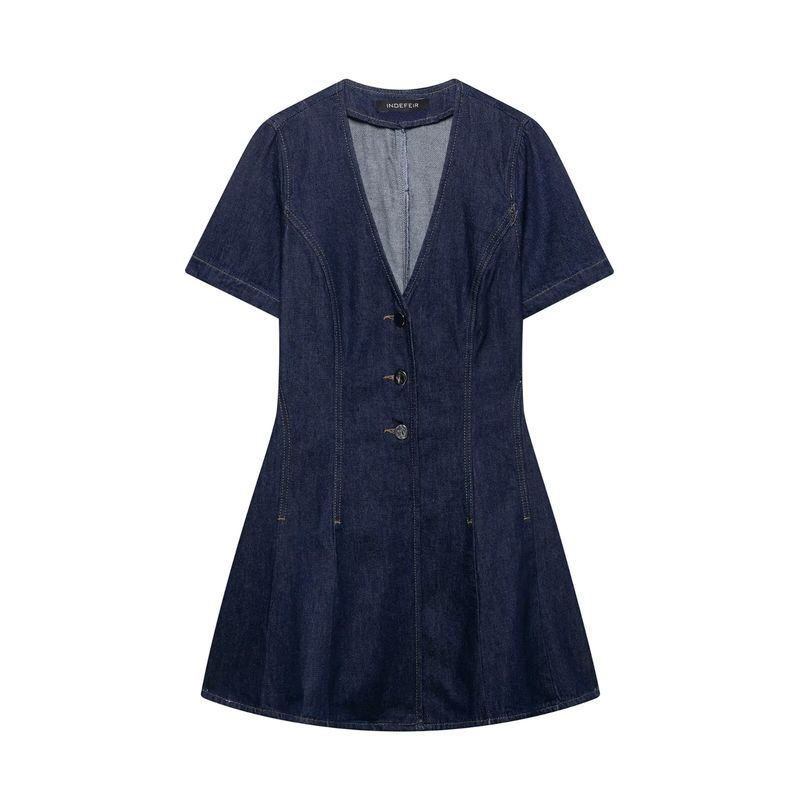

Kaslead New Women clothes Western Style Fashion Simple Denim Mini Dress 6147059 407 Dark Blue L