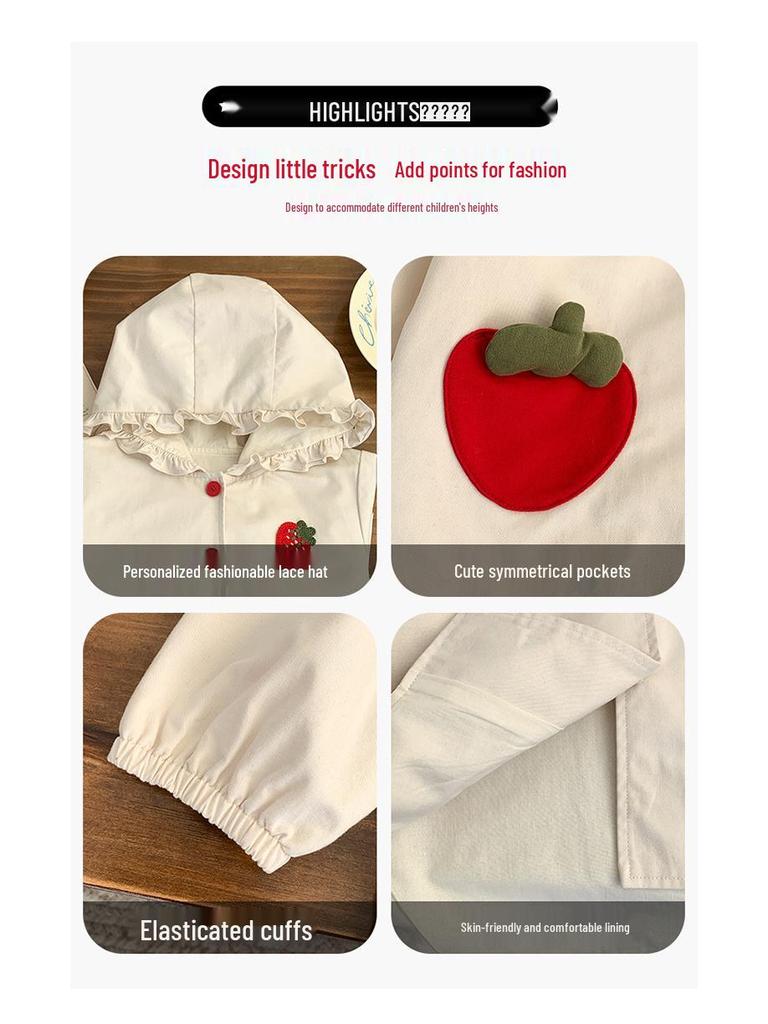 Girls' Ruffle-Trim Hooded Windbreaker - Strawberry Spring/Autumn Jacket