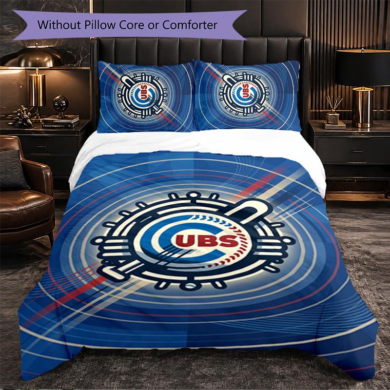 Chicago Cubs Pattern Microfiber 3Pcs Bedding Set Decor Duvet Cover Set For Bedroom Home Use