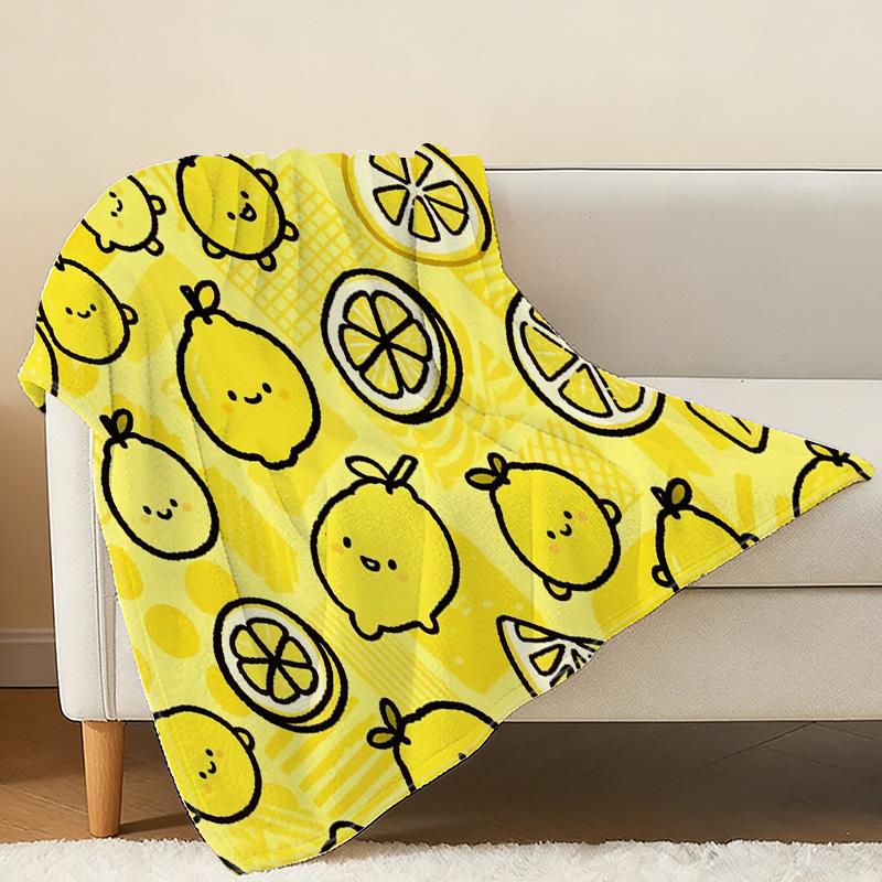 Lemon Cartoon Flannel Throw Blanket No Shed, Soft Warm Cozy for Home, Sofa, Nap, Movie Nights, Halloween Christmas