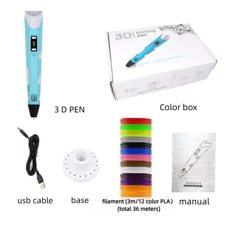 

Second Gen 3D Printing Pen with 3m 12-Color Filament - Hot Selling 3D Pen Small White Box USB with 3m 12-Color Filament рожевий