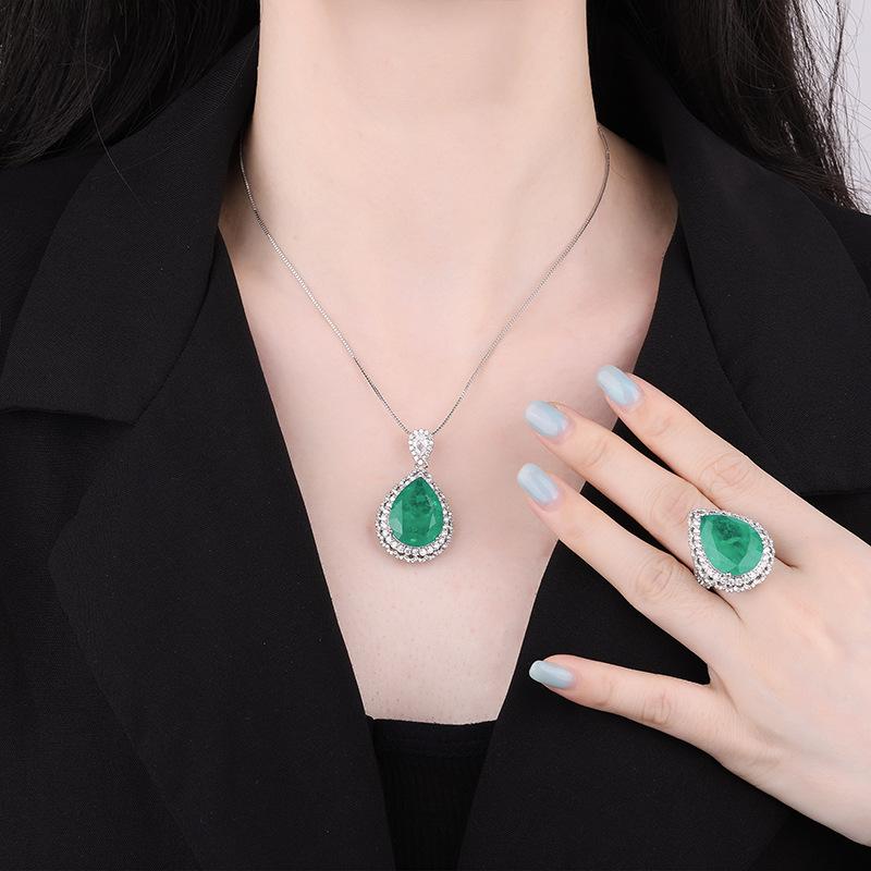 Jewelry Copper Bottom Gold-Plated Set Simulation Color Treasure Water Drop Diamond Light Luxury Temperament Set 15 * 20