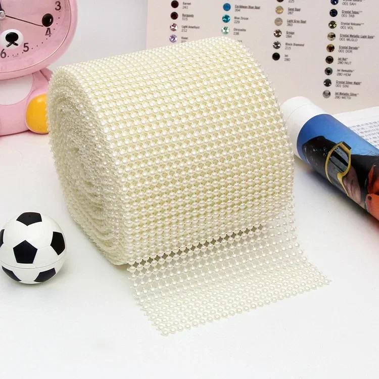 

1 Yard 24 Rows 4mm Pearl Mesh Ribbon Wrap Roll Acrylic Bead Pearl Trim for Wedding Party Cake Vase Bridal Shower Decorations слонова кістка