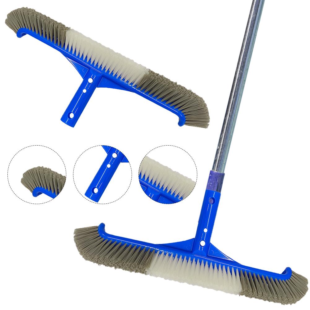 17inch Pool Brush Head with EZ Clip Cleaning Brush Head with Curved Ends for Cleaning Inground Pool Tiles Walls Floor Steps