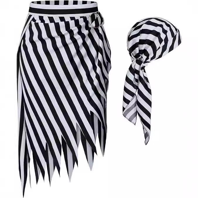 Pirate Costume Accessories Headscarf Burned Flower Striped Pointed Hem Bandage Skirt