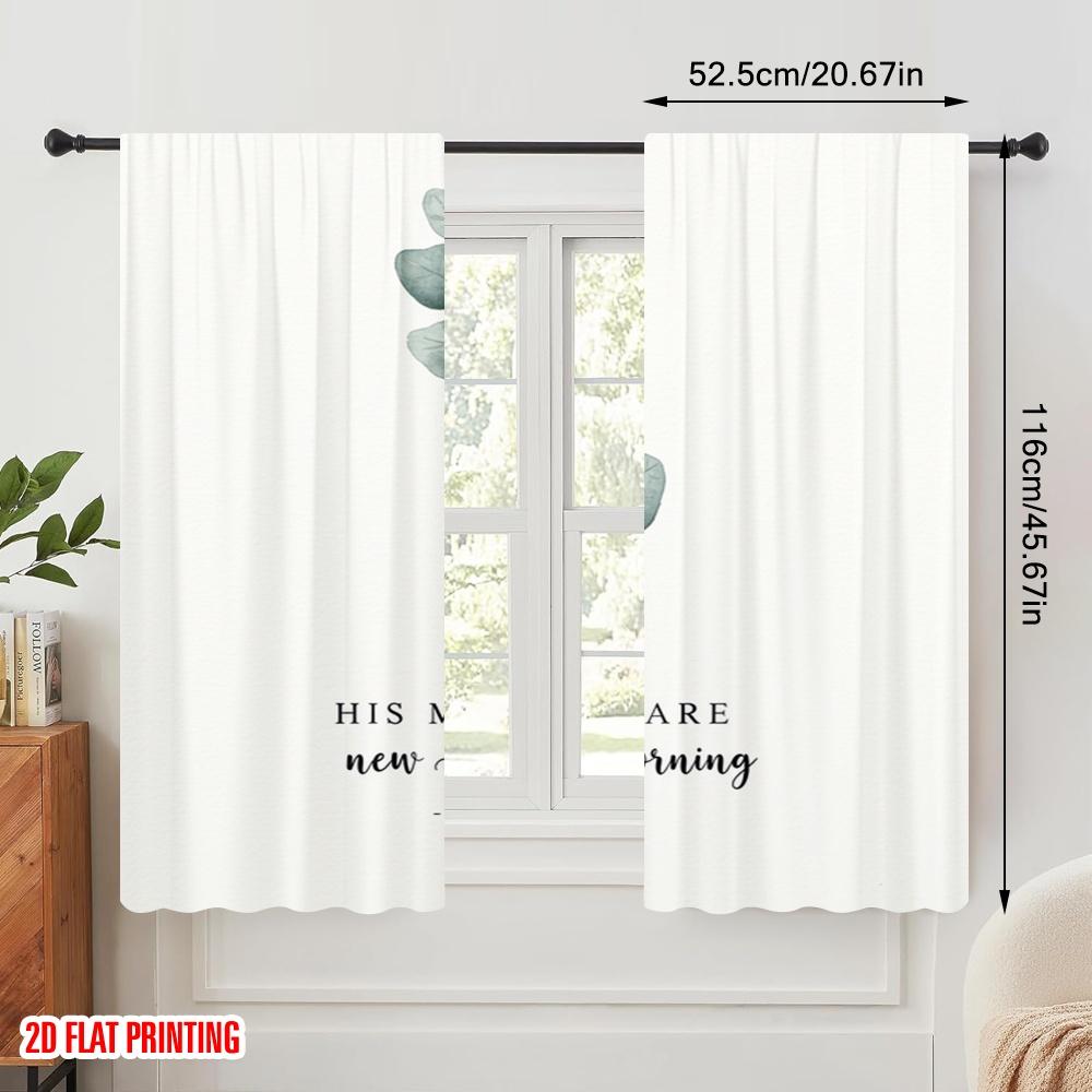 2pcs 2D Flat Printing Window Treatment Curtains His Mercies Are New Morning Polyester Without Electricity Seasonal Party &