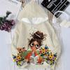 Womens Casual Hooded Sweatshirt With Cherry Anime Digital Print Air Layer Fabric Regular Fit