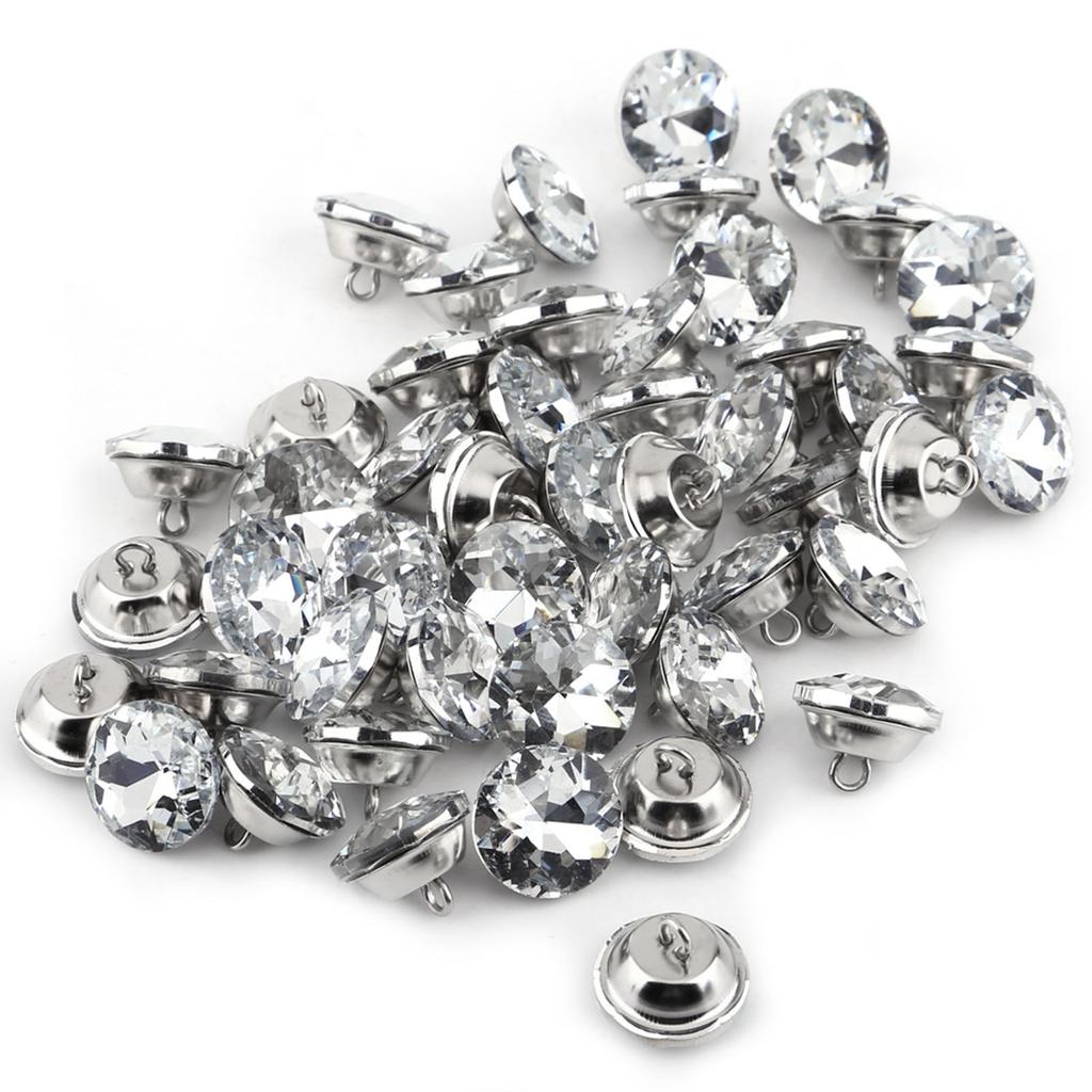 50pcs Crystal Diamante Rhinestone Round Buttons for Clothes Crafts Headboard Sofa