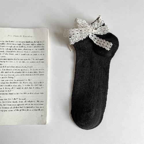 

Black White Gray Short Socks Women JK Lolita Kawaii Lace Bow Cute Ruffle Socks Japanese Style Solid Color Cotton Low Tube Socks EUR 35-39
