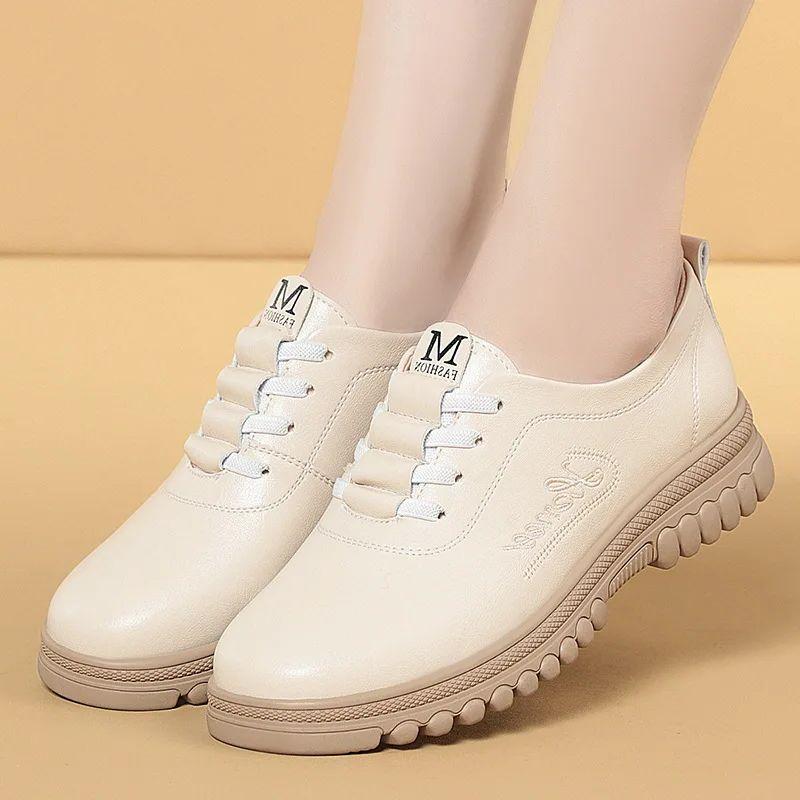 fashion Spring Autumn Women's Fashion Pumps Shoes Soft Leather Wedges Casual Shoes Comfortable  Soft Leather Middle-aged And Elderly