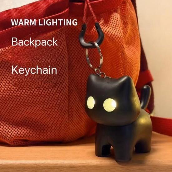 Black Cat Night Light Keychain Cute Press Ball Glowing Cat Pendant Mini Cat Meow Sensory Fidget Toy with Sound And LED Light for Adults Cat Lovers