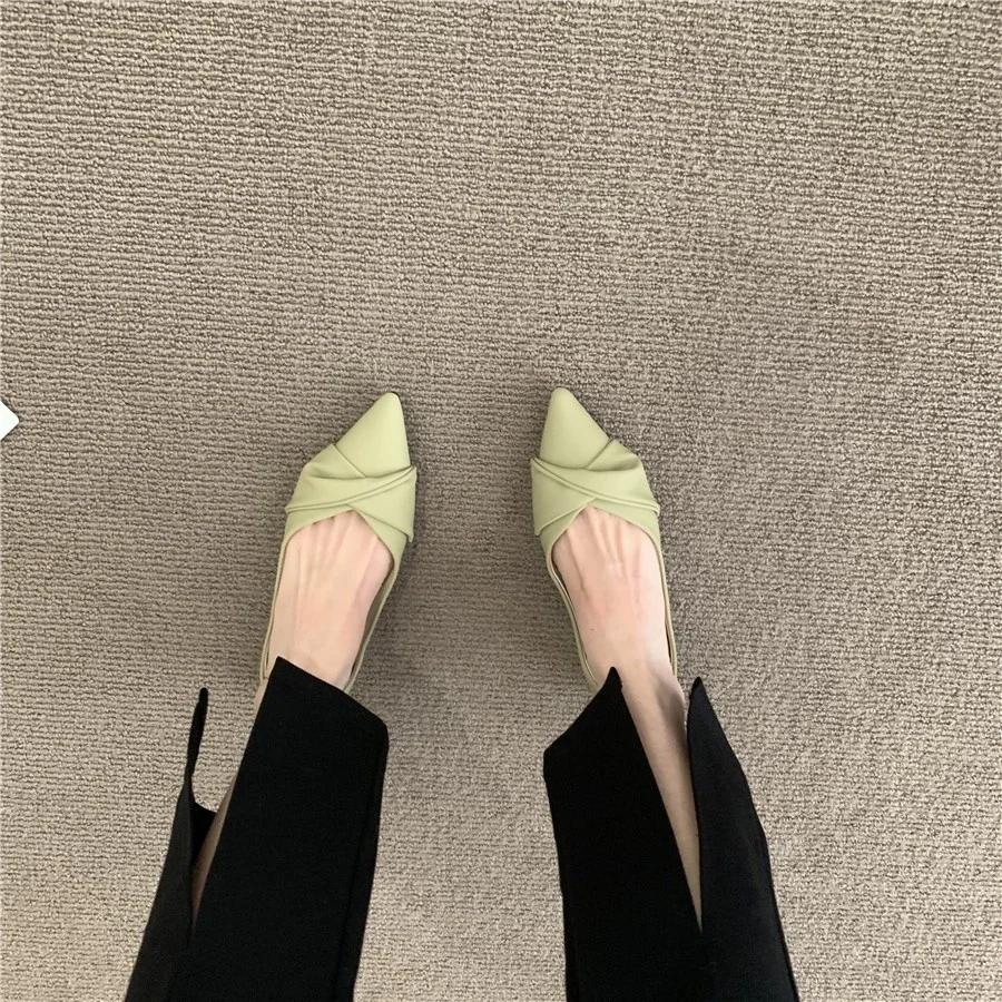 Fashion Slip-on White Pointed Toe Low Heel Elegant Woman Flats Lastest Summer 2025 Chic Point Cheap Clearance Spring 39 Shoes for Women