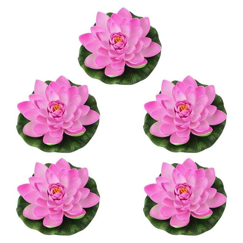 

5Pcs Artificial Floating Foam Flower with Lilies Pad 6.7Inch Realistic Water Lilies Pond Plant for Garden Decoration розы красного