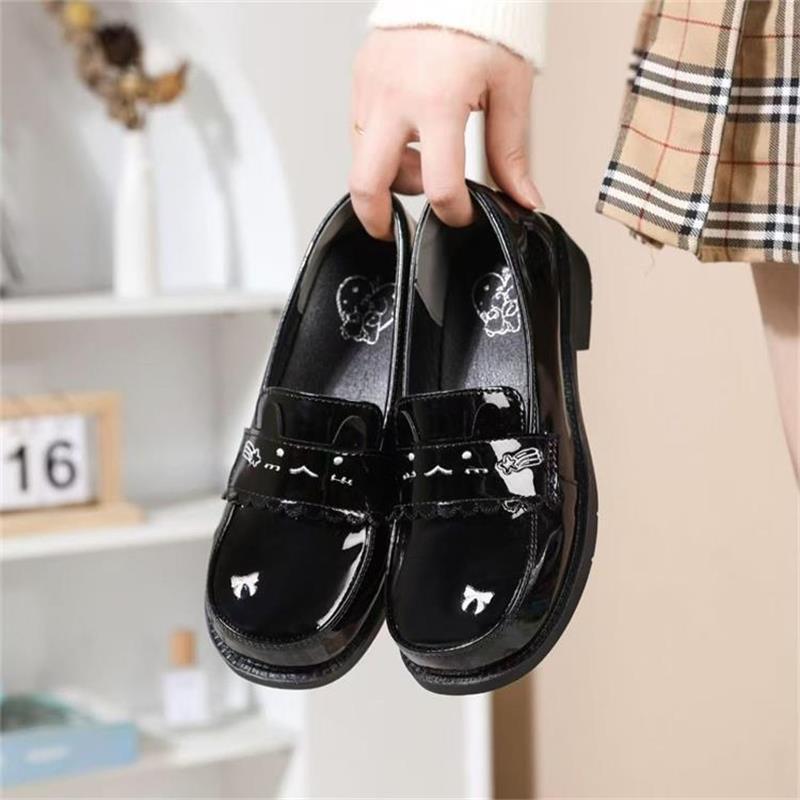 Black Thick Heel Platform College Uniform Small Leather Shoes Women's New Autumn Bright Mary Jane Shoes Small Loafers