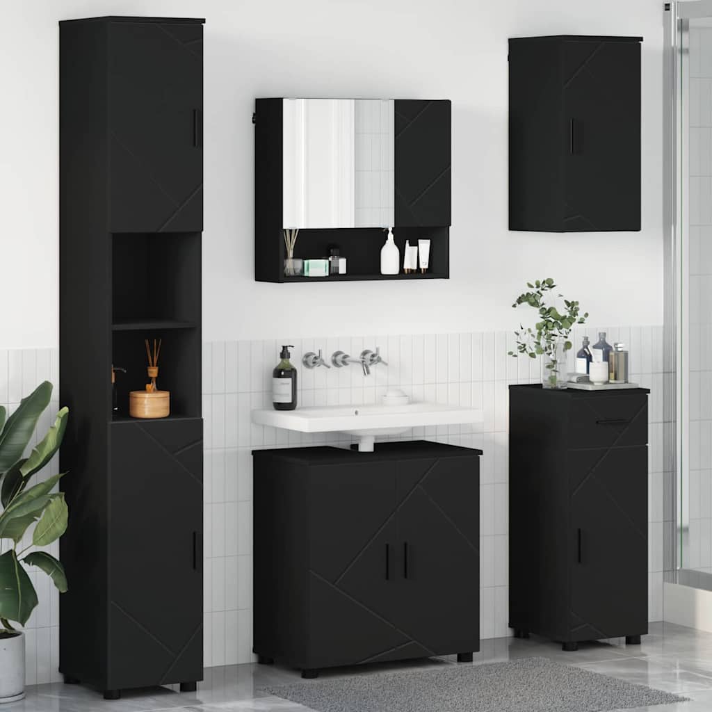 Bathroom Furniture Set 5 Pcs Black Engineered Wood & Metal