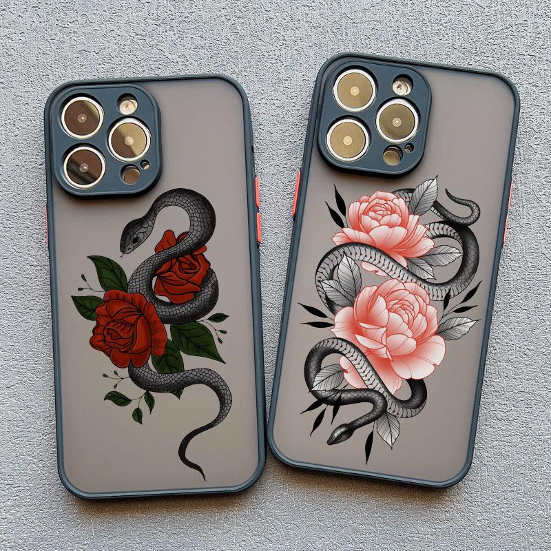 Creative Simple Style Snake Flower Phone Case for Iphone 15 14 16 Pro Max 11 12 13 Mini Pro Max X XR XS 7 8 Plus Shockproof Case