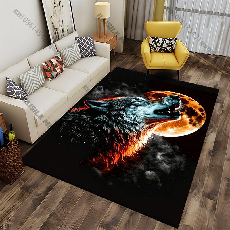 Wolf howling at moon carpet Yoga living room room decor children's crawling mat doormat area rug games mat