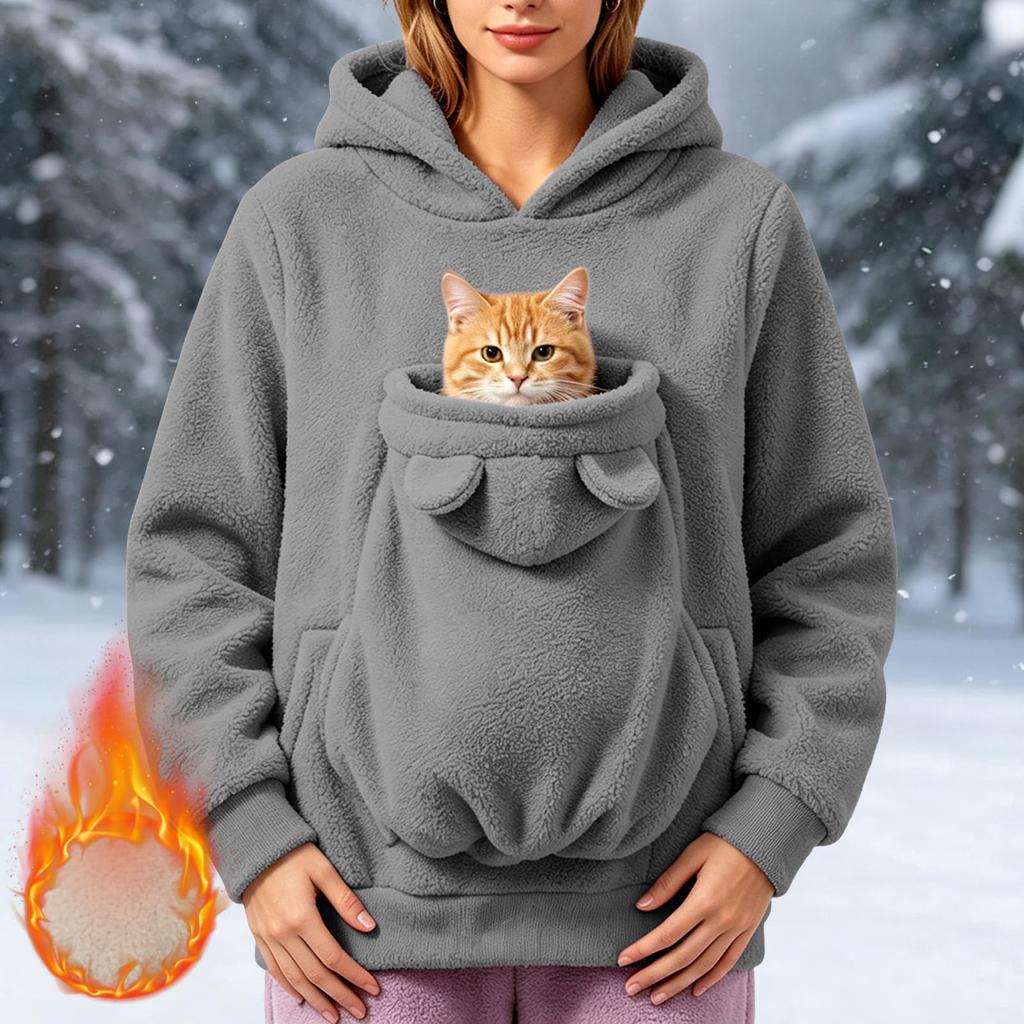 Women's Pet Pocket Hoodie, Long Sleeve Pullover Sweatshirt for Dog and Lovers